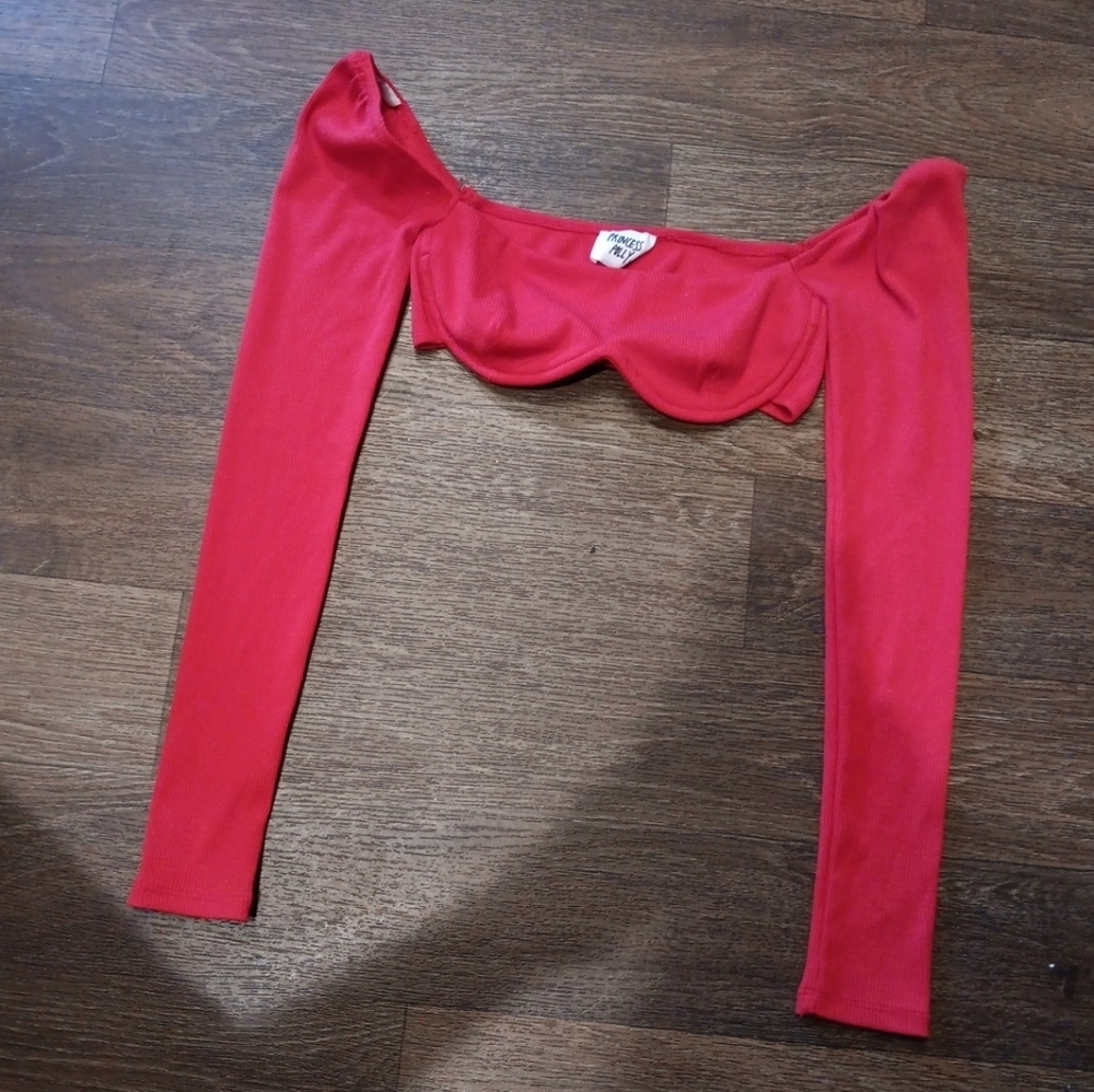 Princess Polly Red Off-Shoulder Long Sleeve Top Size Xs